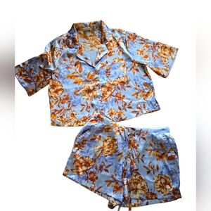 Rachel Zoe Orange and Blue Floral Pajama Short Set- Size Medium
